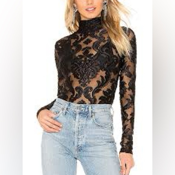 Alice McCall Tops - Alice McCall entitled top Black‎ Floral Lace Top witchy velvet burn out sheer